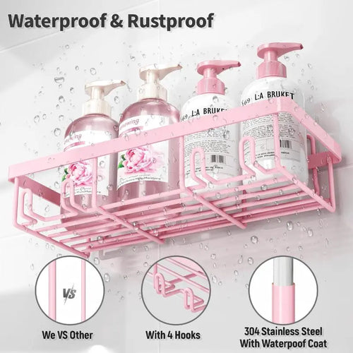 Pink 5-Piece Bathroom Accessory Set | Rustproof & Waterproof | Drill-Free Shower Storage Rack
